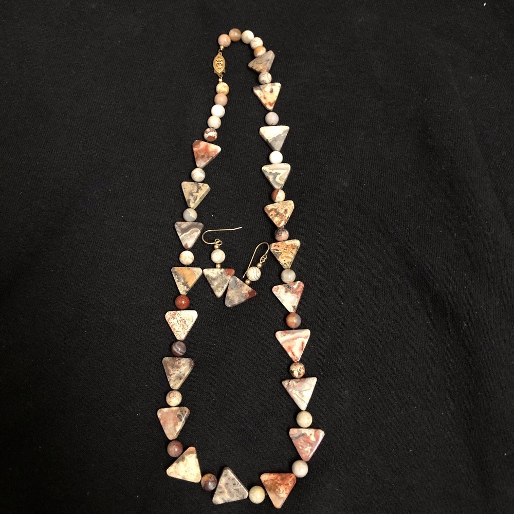 Vintage Agate Necklace & Earrings Set Earth Tones